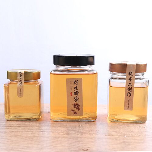 速发玻璃蜂蜜瓶酱形酱菜瓶密封透明罐头瓶果方瓶六椒酱辣棱瓶现货