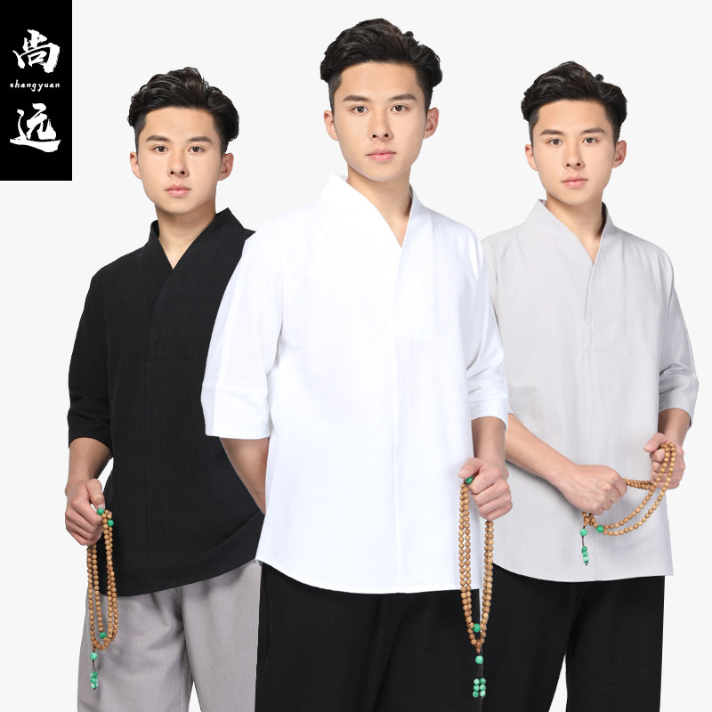 速发僧人居士汉服T恤上衣V领中国风装修居士服打坐禅唐服僧服