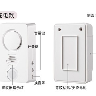 门铃无线433家用一键呼叫床头铃免插电防水充V电超远距离门铃 新款