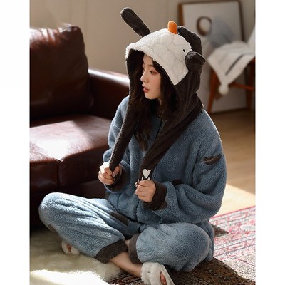 珊瑚绒睡衣少女秋冬季连体可爱卡通动漫学生女生家居服加厚法兰绒