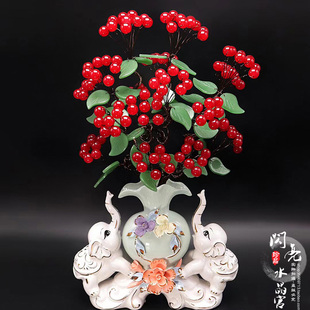 天然黄水晶招财树陶瓷大象客厅玄关酒柜摇钱树办公室居家送礼摆件