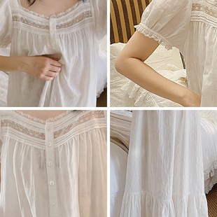 法式 睡衣女白色甜美全棉可外穿家居服 宫廷风公主睡裙夏季 短袖