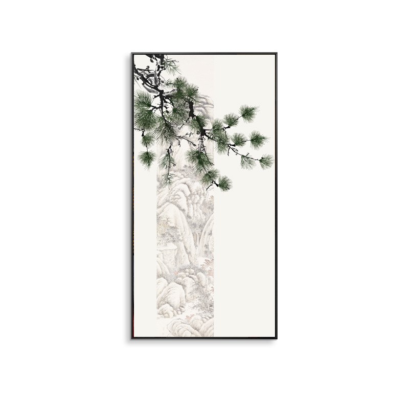 新中式松竹梅客i厅三联装饰画迎客松画岁寒三友挂画玄关背景墙壁