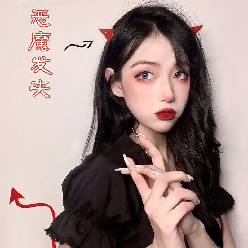 红色小恶魔犄角发夹COS