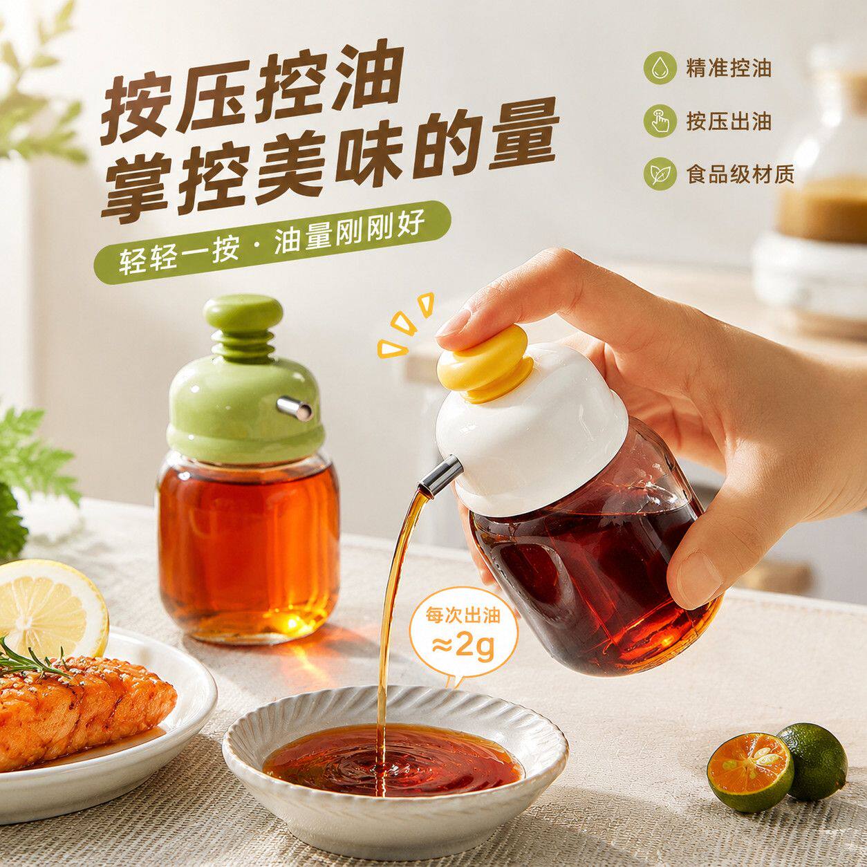食品级玻璃香油瓶按压定量