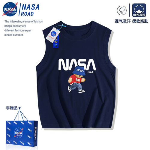 NASA小熊童装男童t恤2026夏季新款潮牌儿童无袖背心外穿坎肩上衣