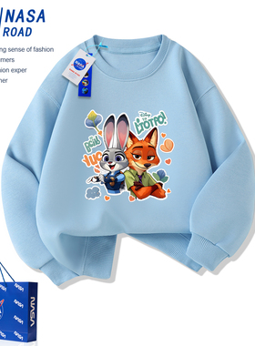 NASA疯狂动物城女童蓝色卫衣加绒2026新款秋冬季洋气女孩朱迪上衣
