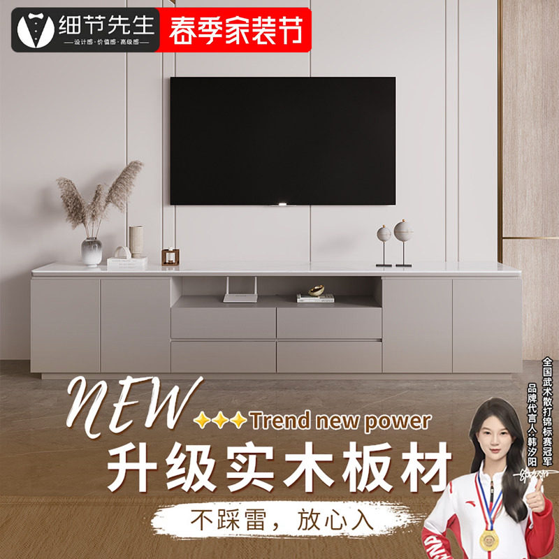 电视柜落地高款客厅家用地柜实木岩板长条柜收纳储物柜一体可定制