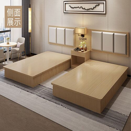 速发板式实木床酒店公寓宾馆套房家具 板式床+床头组合桌柜写字板