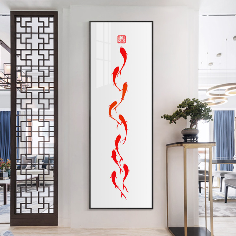 速发九鱼图玄道装饰画新中关客厅挂画中国风壁画卧室走廊过式锦鲤