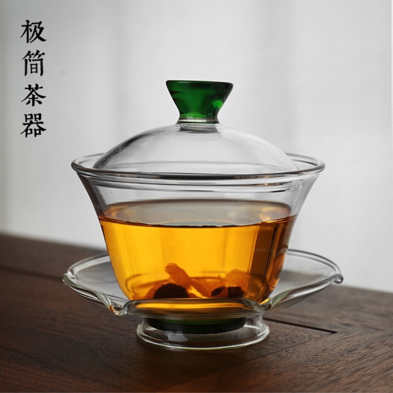 速发茶荷玻璃盖碗茶杯咏个家用高端三才泡单碗带盖大号不烫手茶具