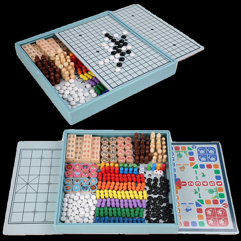 速发新款九合一多功能棋跳棋飞行棋五子棋象棋幼儿童益智木制玩具