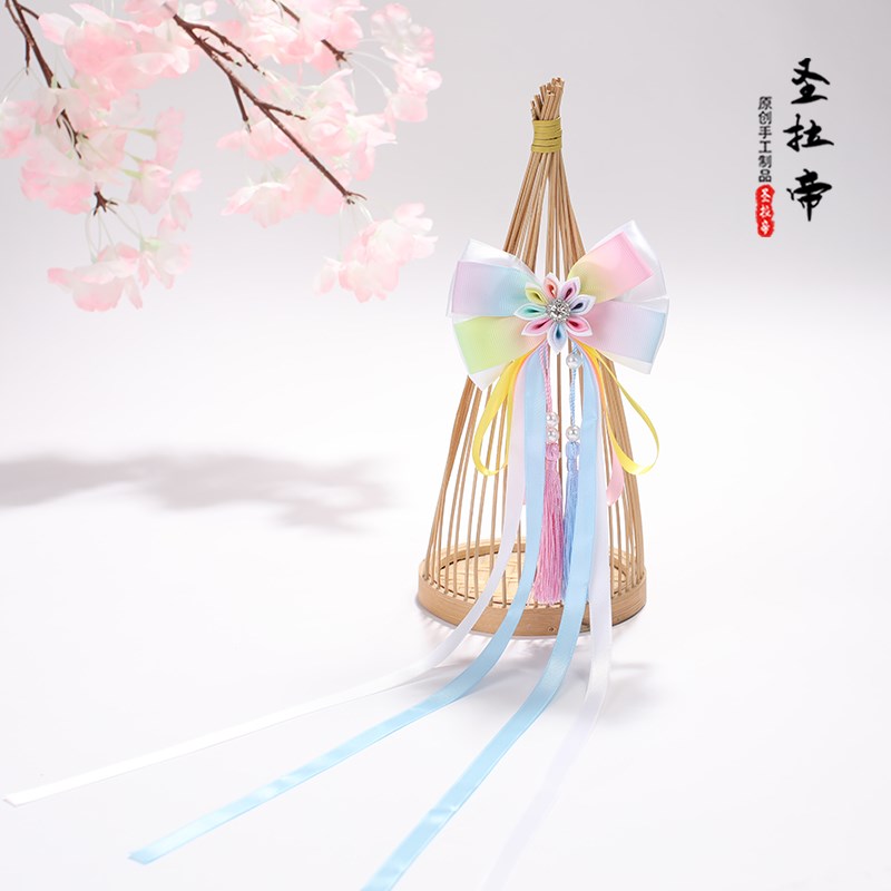 新款汉服儿童头饰发簪女孩发卡高端发饰公主N发夹女童古装红色飘