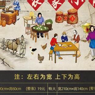 速发饭店墙面装 饰画纸纸厅壁饭自粘餐饮店墙贴餐厅贴纸墙壁贴画装