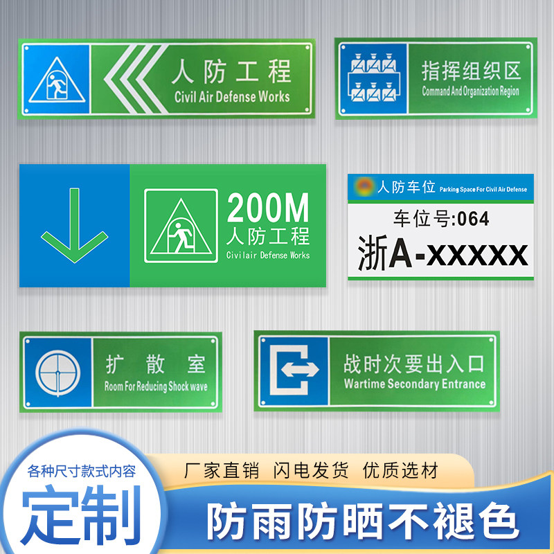 速发浙江新国标人防工程标识示 民防工程引导标意图铝塑板防空pvc