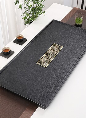 速发盘6M0乌金石茶8简约家用整块石材茶台茶海大小号仿黑金功排水