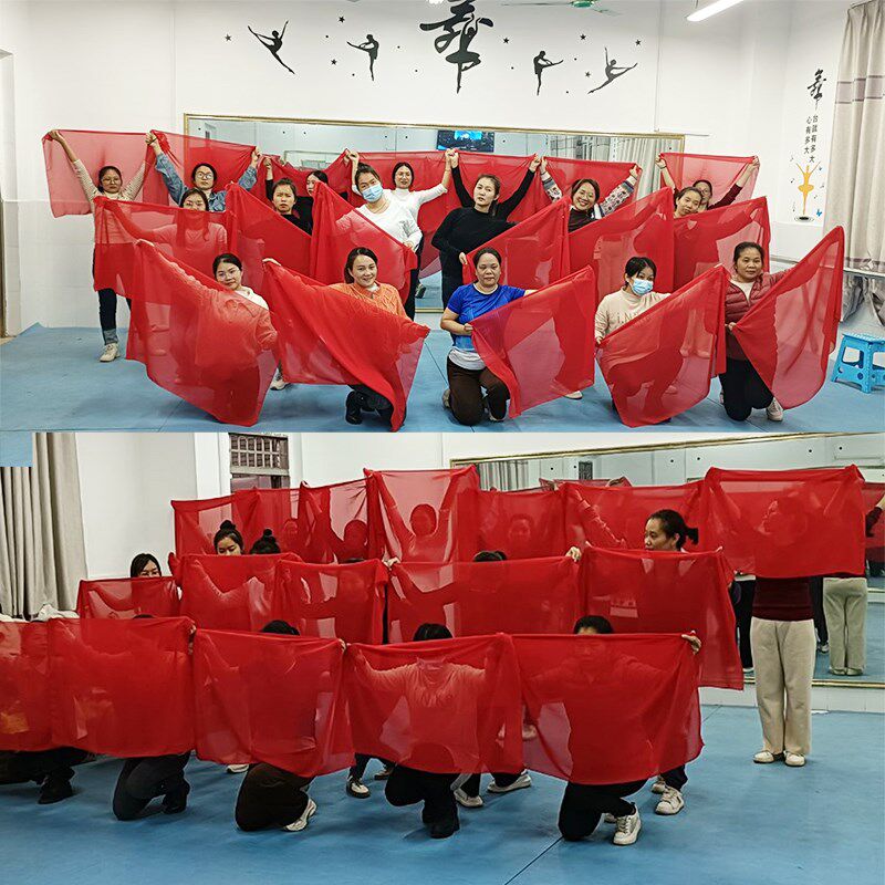 现货速发芳华绒蹈大红古典舞演出道具中国红年会绸缎方巾纱巾
