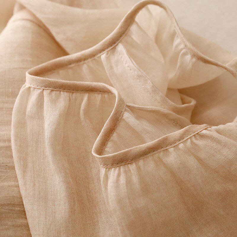 现货速发高端轻薄棉麻上衣年轻款苎麻小衫套头圆领七分袖宽松亚麻