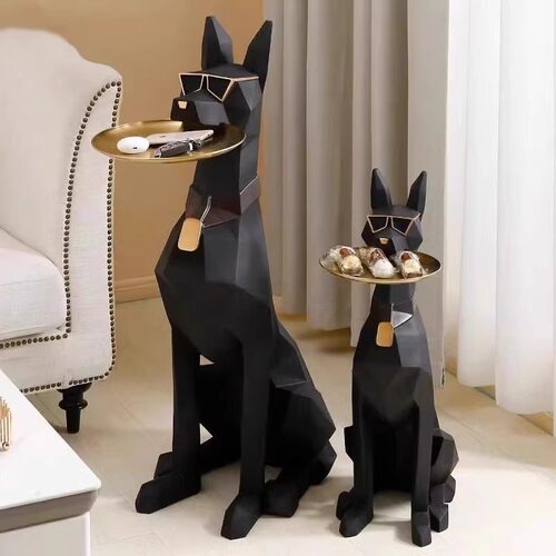 大型杜宾犬树脂摆件托盘落地摆件