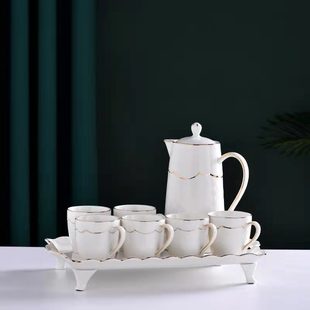欧式 客厅陶瓷G茶杯冷水壶喝水杯子茶壶托 轻奢水具茶具套装 家用