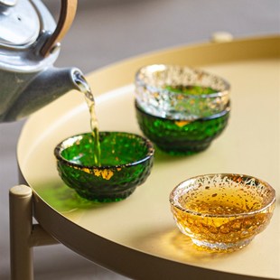 茶具功夫主人杯单杯 初雪手工金箔绿翡翠琉璃玻璃茶杯品茗杯日L式