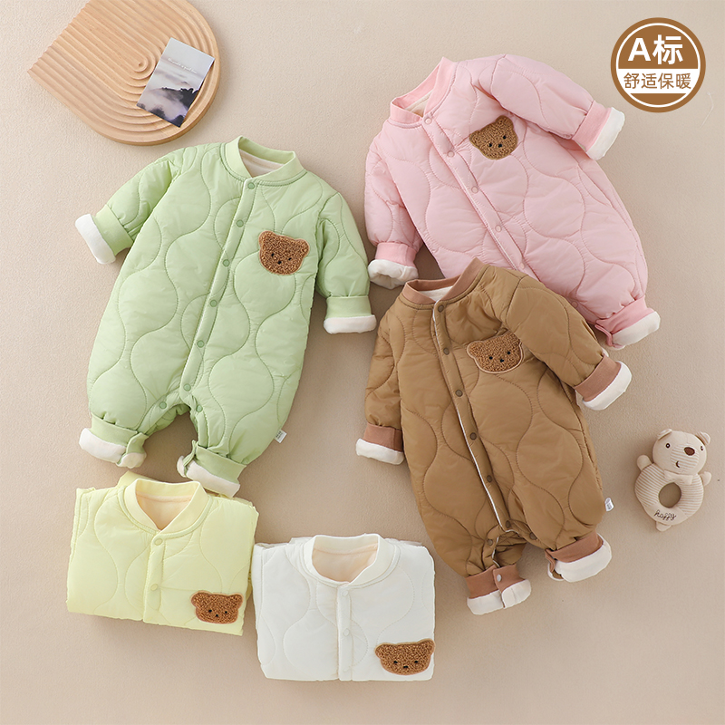 婴儿冬季加棉连体哈衣120克棉衣男女宝宝冬款加绒棉服加厚外出服