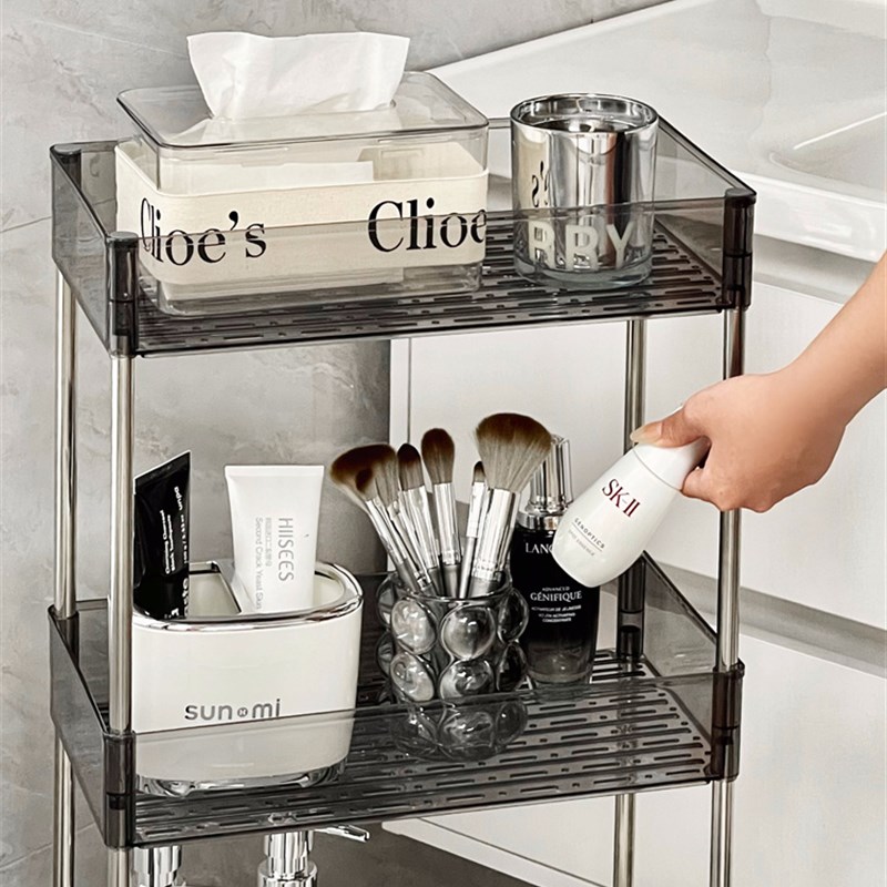 化妆室夹b缝小推车置物架落地浴室化妆品收纳层架浴多层牀头杂物