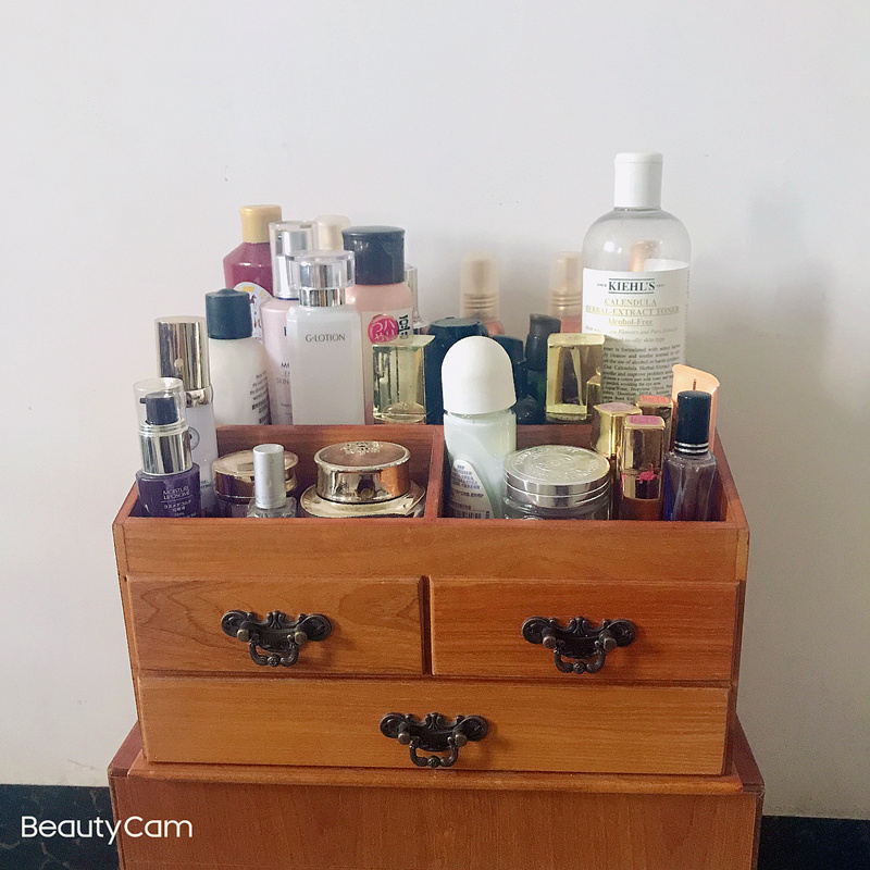 复古中式大容量实木制p护肤品化妆品桌面收纳盒卧室带抽屉收纳箱