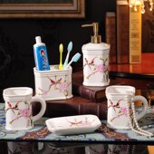 六件套洗漱套装 五件套 漱K口杯浴室托盘情侣洗漱礼 陶瓷卫浴 中式