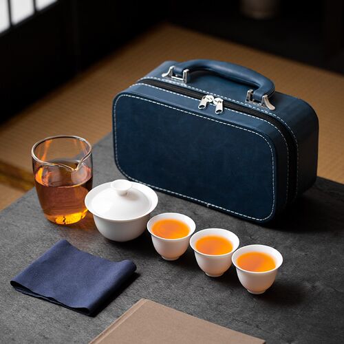 羊脂玉瓷陶e瓷旅行茶具快客杯手提便捷包一壶三杯户外旅游茶具套