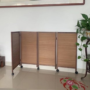 竹编复古小屏风j可移动带滑轮幼儿园专用宠物围栏游戏区隔断可折