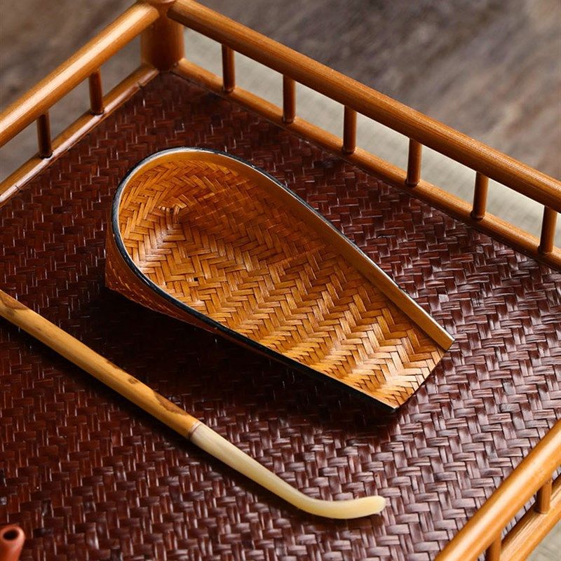 竹编大漆茶则f复古茶则老篾匠编织精品手工茶荷簸箕功夫茶道零配,特色手工艺,竹编/竹雕,淘宝优惠券,粉丝福利购,淘宝优惠卷
