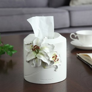 欧式复古纸巾筒树脂n圆形多功能卷纸筒收纳盒抽纸客厅轻奢茶几摆