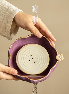 紫色钧瓷窑变复古陶瓷茶壶盖碗壶承小型干泡O盘家用功夫茶具配件
