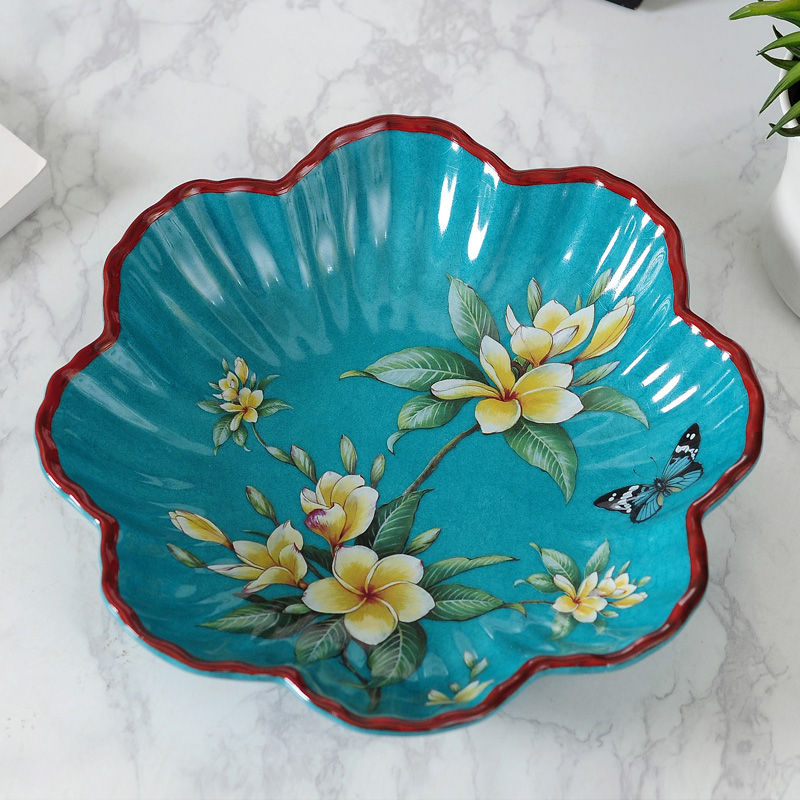 美式家居陶瓷果盘过年水r果碗 客厅茶几桌面摆件糖果盘干果盘收纳