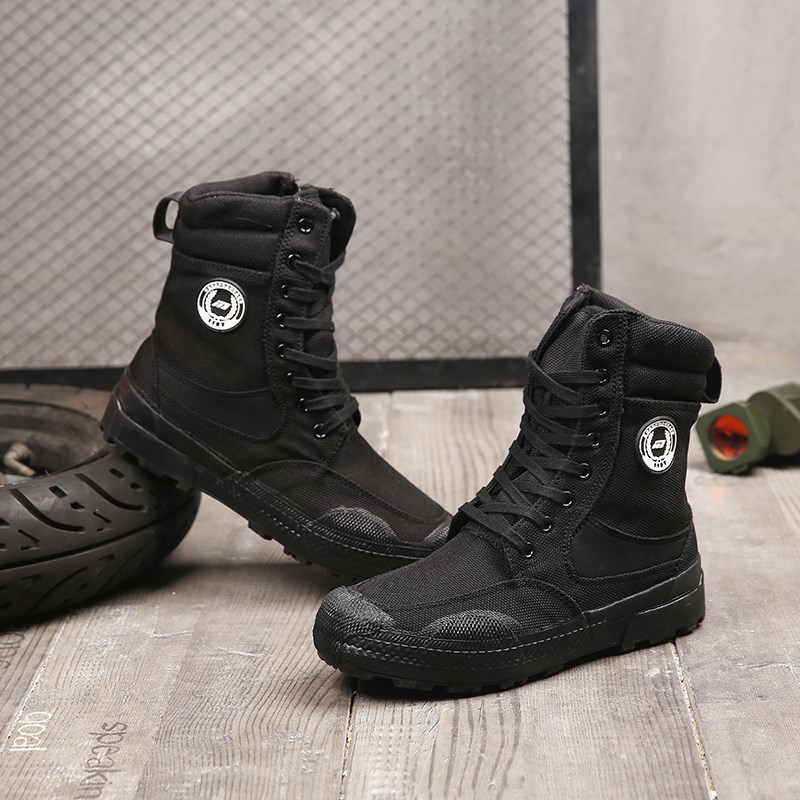 1137黑色高帮解放鞋男作训鞋工地耐磨劳保胶鞋帆T布军训保安训练