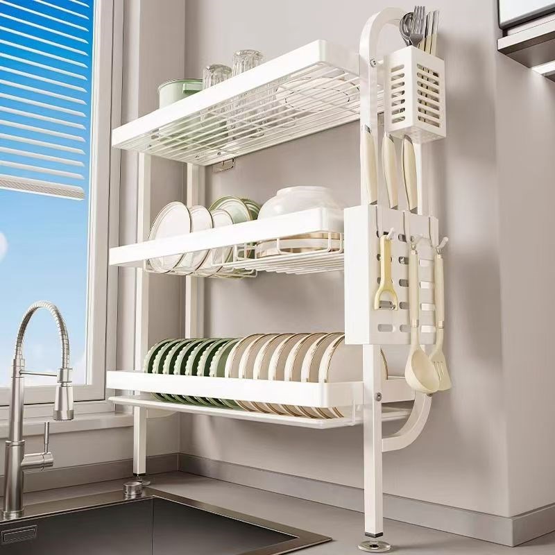 厨房水槽墙边沥水碗碟架r免打孔碗盘杯子筷筒多功能夹缝置物收纳