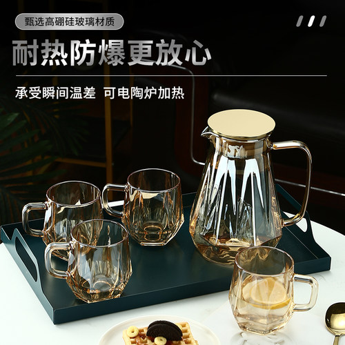 轻奢风玻璃d杯家用套装高颜值客厅喝水杯子耐高温水壶带耐热把茶