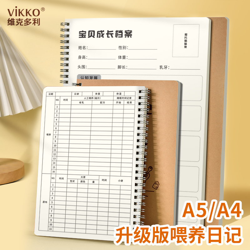 维克多利喂养记录本喂养日记宝宝婴儿新生儿喂奶奶粉母乳宝宝记录成长日记本奶量辅食记录表格手册日常生活