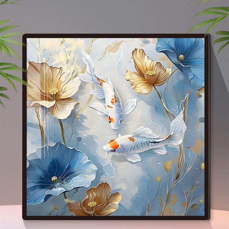 新中式九鱼图亚克力墙贴画客厅遮丑装饰贴自粘立体走廊墙壁装饰画,家居饰品,涂鸦墙贴,淘宝优惠券,粉丝福利购,淘宝优惠卷