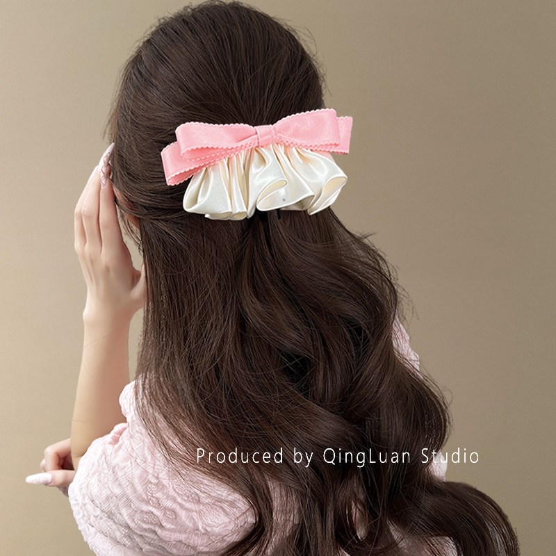 风铃草绿~清新蝴蝶结缎面发夹女2025新款马尾发夹弹簧夹子盘发器