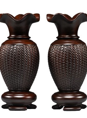 黑檀木雕刻花瓶摆件家居客厅电视柜新中式花瓶装饰工艺品乔迁送礼