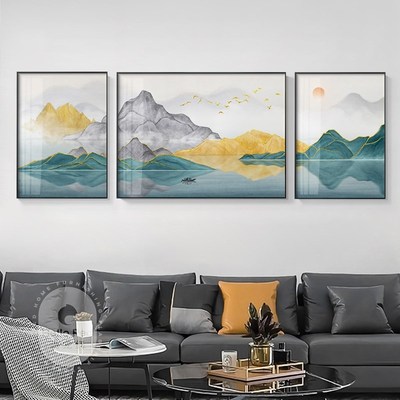 网红绿水青山大气沙发背景墙挂画山水好客厅装饰画寓意轻奢抽象三