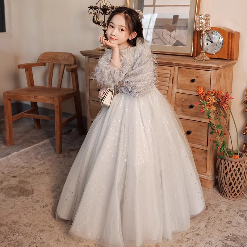 花童婚礼小女孩礼服女童高端生日公主裙儿童主持人钢琴演奏秋冬季