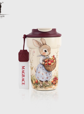 MAGRACE保温杯女陶瓷内胆高颜值不锈钢咖啡杯随身便携外带水杯