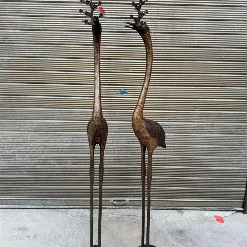 仙鹤纯铜龟鹤烛j台一对灯台烛台蜡台铜仙鹤踏龙龟摆件铜器