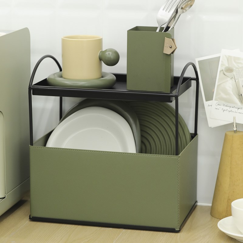 铁艺收纳盒化妆品收纳架r 高级感轻奢风置物架 办公室桌面整理架