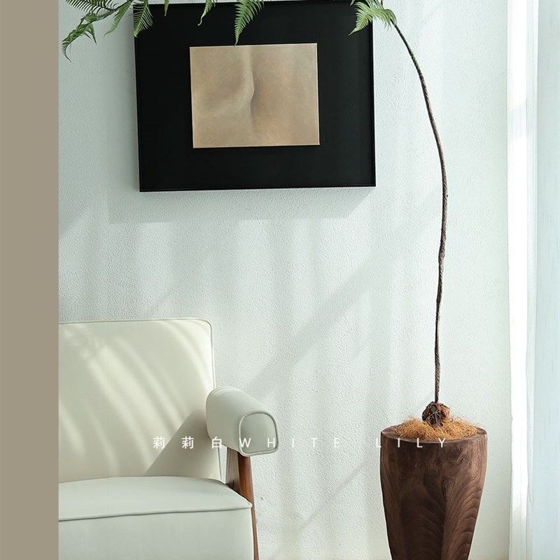 侘寂风绿植落地花器整挖实木桶民A宿茶室造景植物装饰品摆件大花,家居饰品,落地摆件,淘宝优惠券,粉丝福利购,淘宝优惠卷