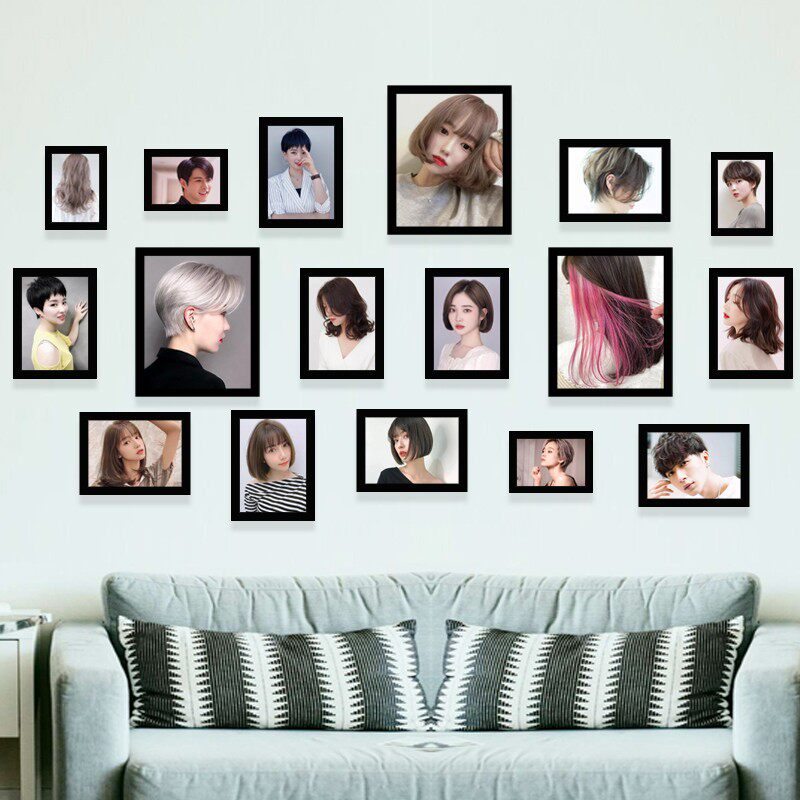 理发墙面装f饰发型图片相框照片挂画发廊背景墙美发店墙上挂件