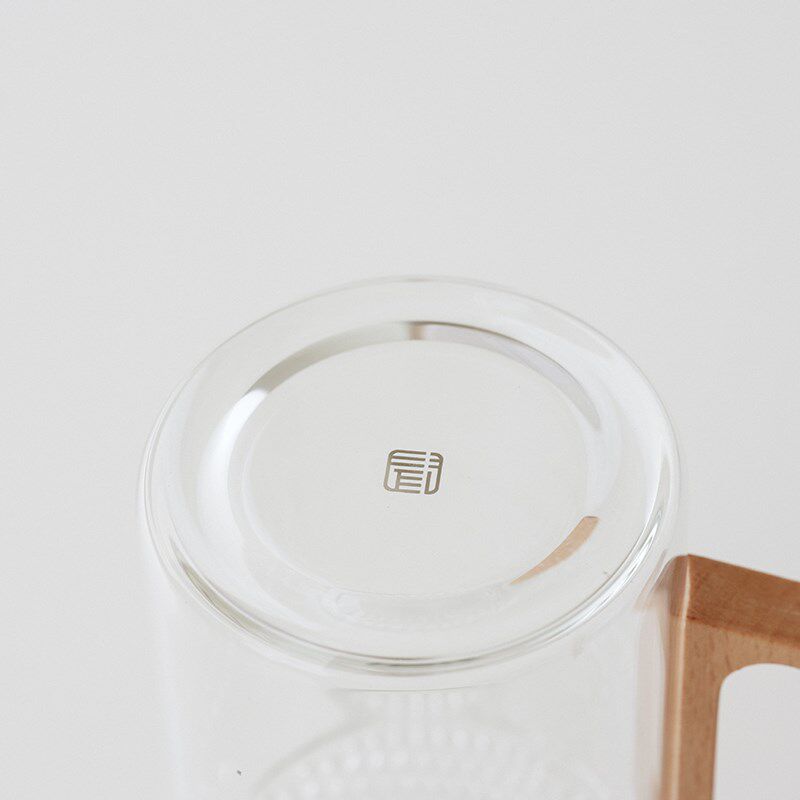 闻说晴b白木把绿茶杯 玻璃带盖水杯大容量茶水分离杯玻璃过滤杯